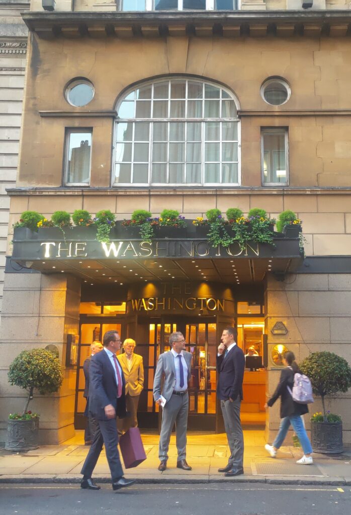 Guests arriving at a London hotel