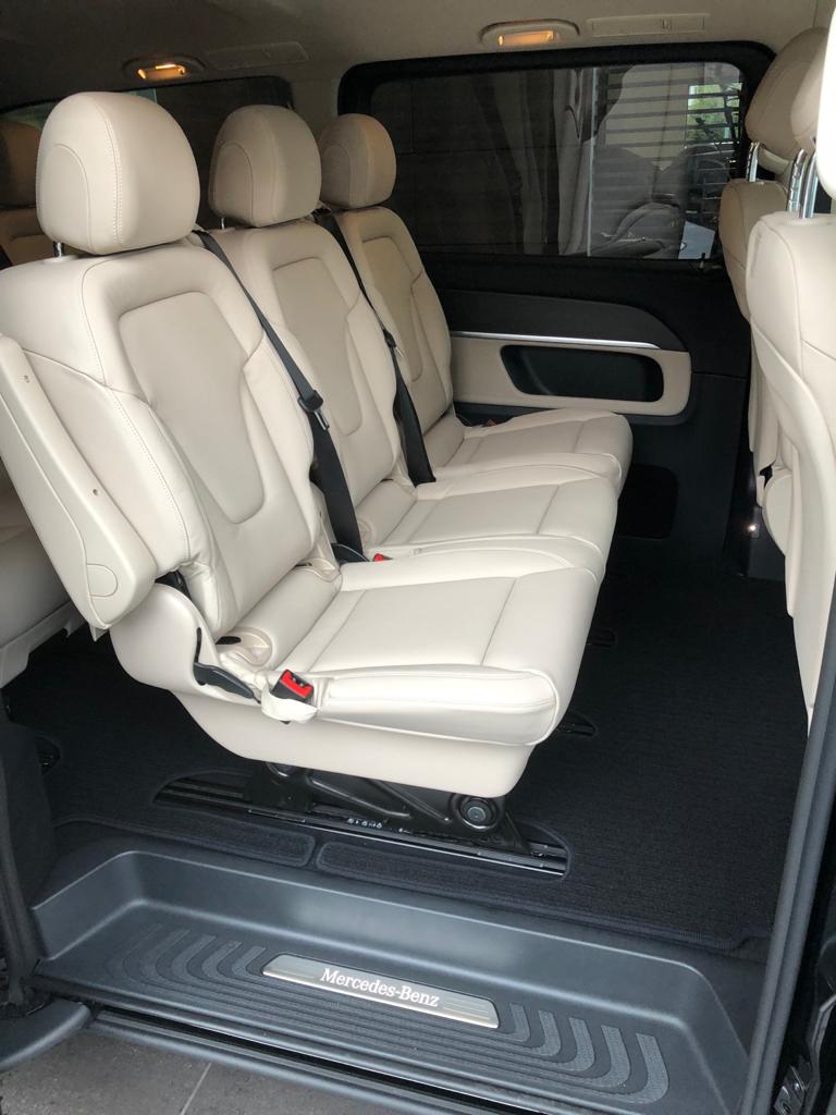 Cream leather seats inside a Mercedes V-Class